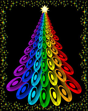 postal de arbol de navidad con las tonalidades del  arcoiris