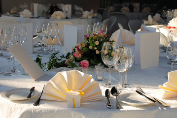 wedding table set for evening dinner