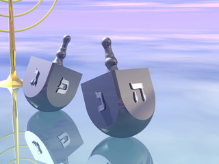 Hanukkah celebration. Dreidel. Jewish tradition. 3D rendering.