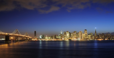 A view of Bay Bridge and San Francisco downtown at Christmas