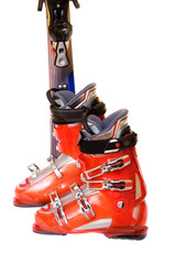 Modern perfect mountain ski boots and ski