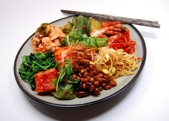 plate of korean side dishes, or banchan
