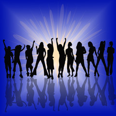 Blue disco party crowd