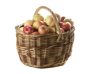  apples in woven basket isolated on white  
