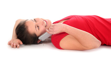 Woman lying down and talking on phone