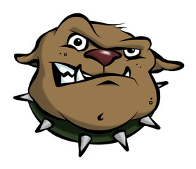 A mean-looking cartoon bulldog.
