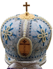 Isolated blue mitre - solemn headgear of the orthodox bishop