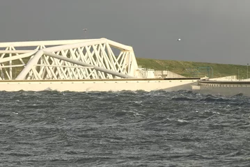 Wall murals Storm Maeslant storm surge barrier closed during autumn storm