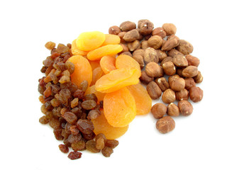 Hazelnuts, apricots, and rasins