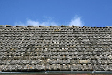 Roof tiled on a background of the dark blue sky