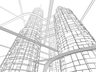 Futuristic Industry Skyscraper and Monorails. 
