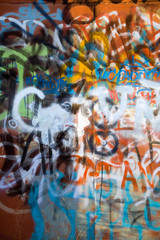 the view of graffiti on the city door, close-up