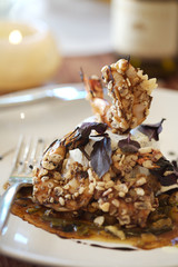 Rice Crispie Coated Tiger Prawns with Purple Basil