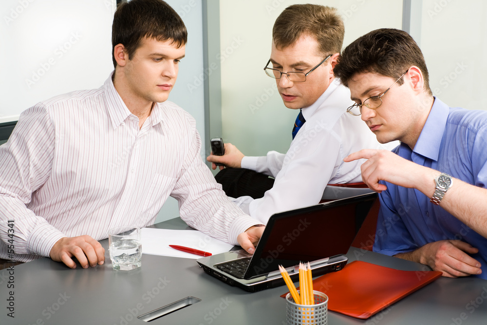 Sticker Team of three business men working together