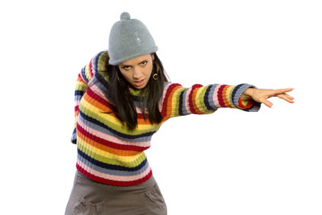 Pretty woman in winter sweater and hat