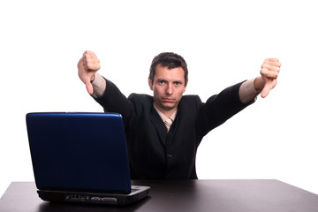 businessman showing thumbs down