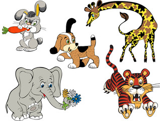 Obraz na płótnie Canvas Baby icons series. Hare, giraffe, elephant, tiger. Animals.