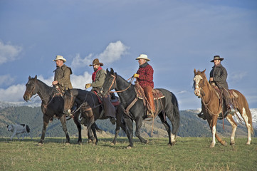 Cowboys riding the range, Montana horse ranch
