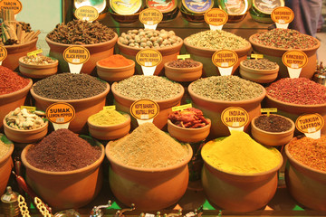 Different kinds of spices at a spices market