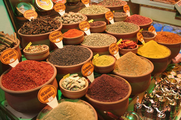 different kinds of spices at a spices market