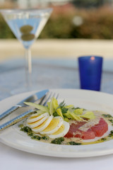 Boiled Egg and Tuna Tartar with a Dry Martini