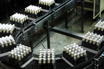 Packings of beer on a tape of the conveyor