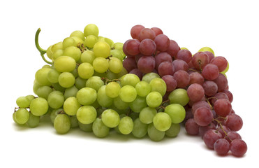 green and red grapes on white background