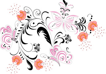 color floral illustration with butterflies on white background