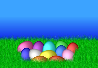 im gras liegende ostereier