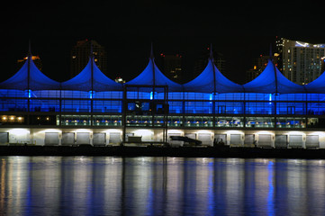 View of Vacant Miami Cruise Ship Terminal at Night.