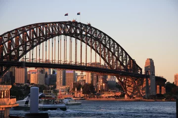 Papier Peint photo Lavable Australie Soirée pont du port de Sidney