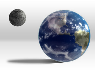 Earth and moon on white background