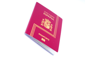 Euro Spanish Passport on white background.