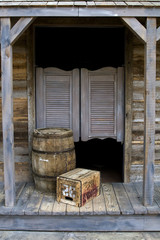 Western Style Saloon with Barrel and Box