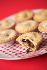 Arrangement of Mince pies (one's been eaten!) - shallow dof