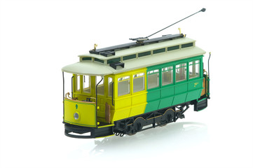 Plakat stary model tramwaju na białym tle