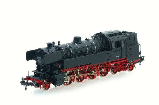 retro locomotive model on the white background