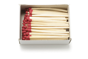 Box of Matchsticks on White Background