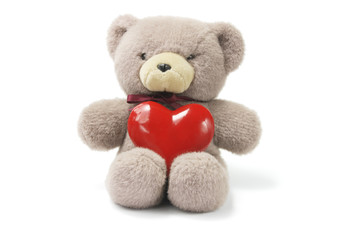 Teddy Bear with Love Heart on White Background