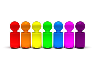 symbolic people in rainbow colors standing in a row