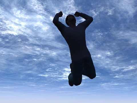man jumps into the sky - 3d illustration