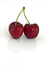Bunch of Isolated Cherries with reflection.