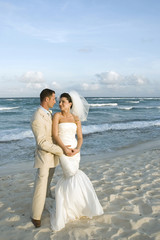 Fototapeta na wymiar Caribbean Beach Wedding - Bride and Groom