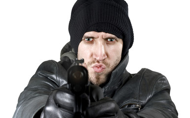 Undercover agent or delinquent firing handgun