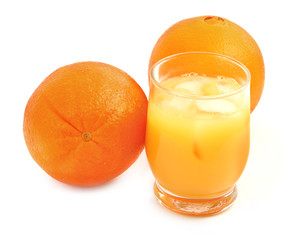 freshly squeezed orange juice and two pieces of fruit 