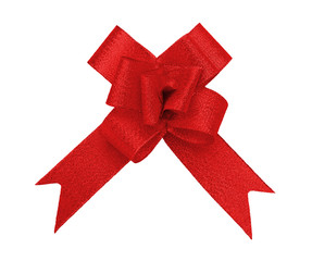 Red fabric textile bow isolated on white with clipping path