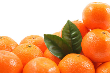 frame of fresh tangerines isolated on white