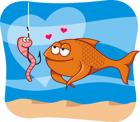 cartoon of fish and bait in love