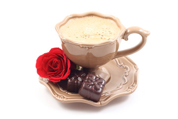 cup of delicious coffee and pralines - perfet for Valentine's 