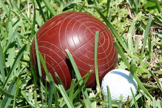 Bocce Ball And Pallino In Grass 